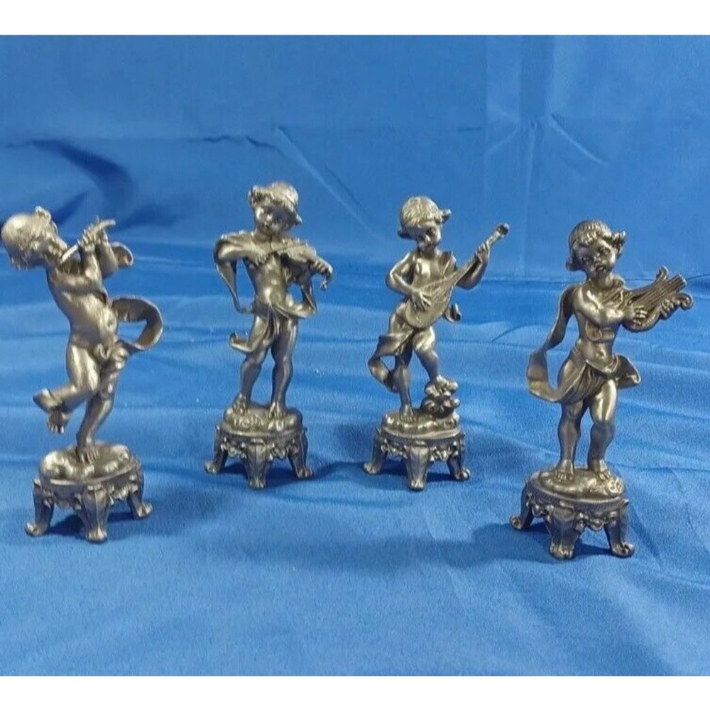 Italian Cast Lead Angel Sculpture Statue Figures Musicians Musical Instruments - Picture 14 of 15